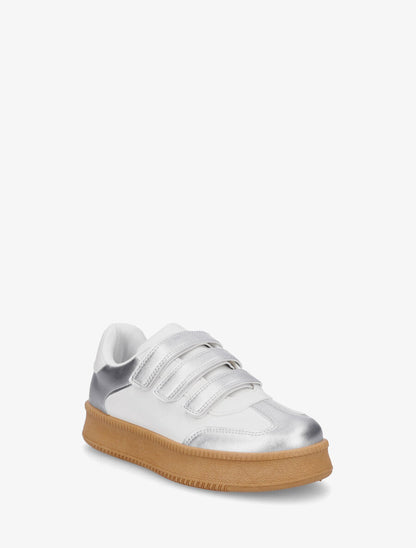 Sneakers bicolore à scratch - Argent - 2