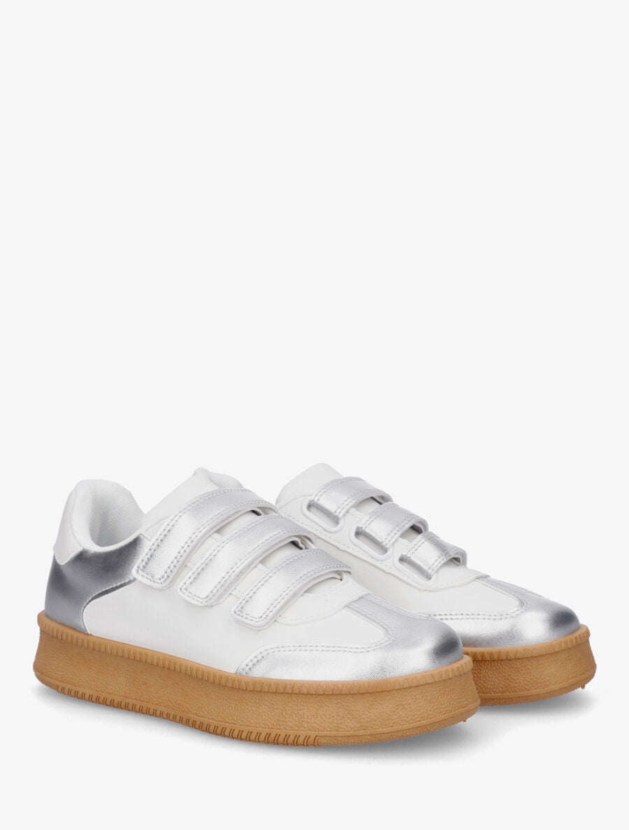 Sneakers bicolore à scratch - Argent - 4