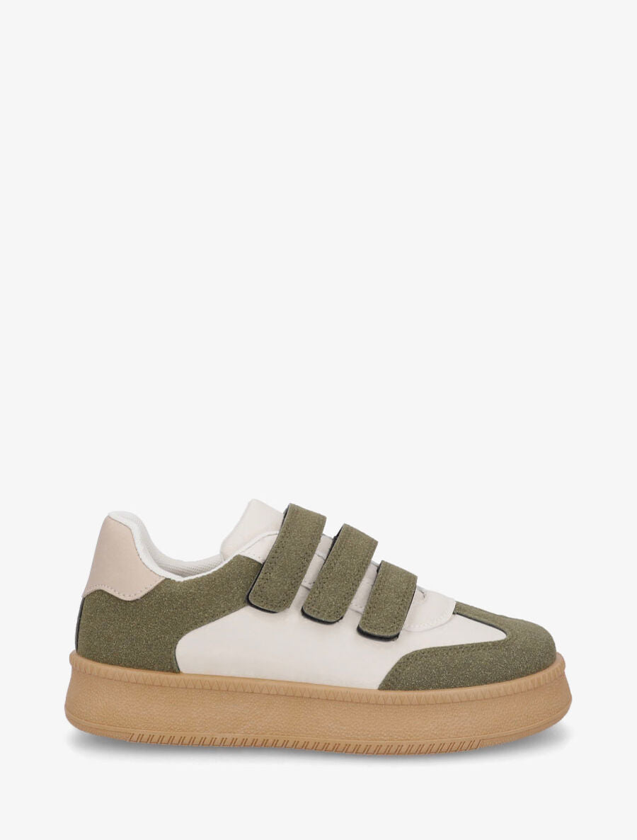 Sneakers bicolore à scratch - Kaki - 5