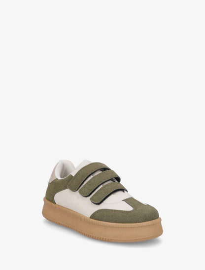 Sneakers bicolore à scratch - Kaki - 2