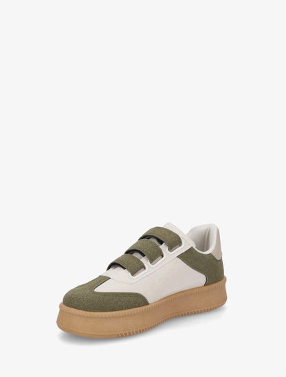 Sneakers bicolore à scratch - Kaki - 3