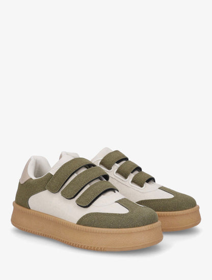 Sneakers bicolore à scratch - Kaki - 4