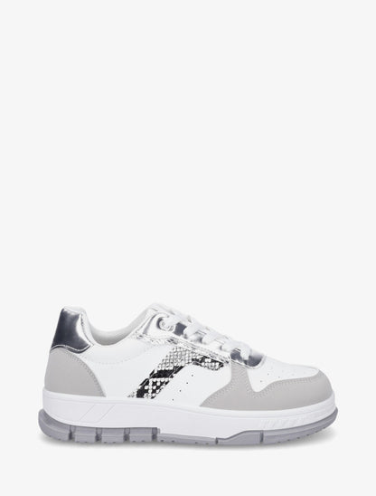 Sneakers en simili à bandes imprimé python - Blanc - 1