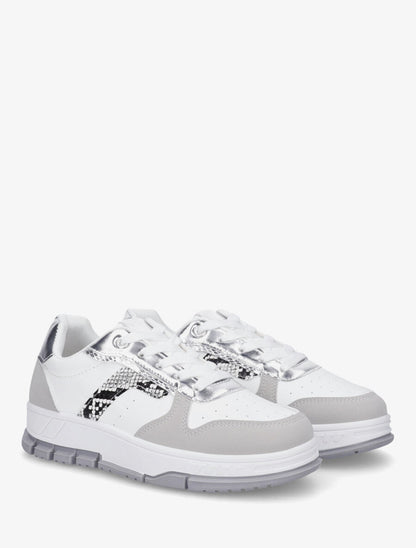 Sneakers en simili à bandes imprimé python - Blanc - 4