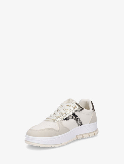 Sneakers en simili à bandes imprimé python - Beige - 3
