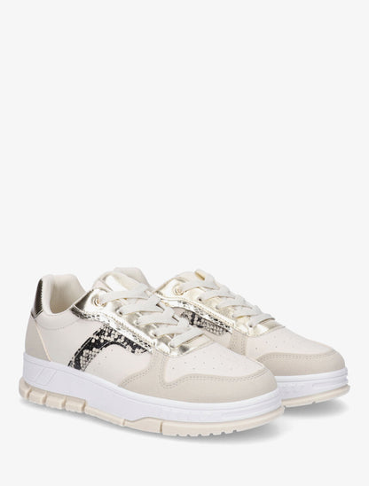 Sneakers en simili à bandes imprimé python - Beige - 4