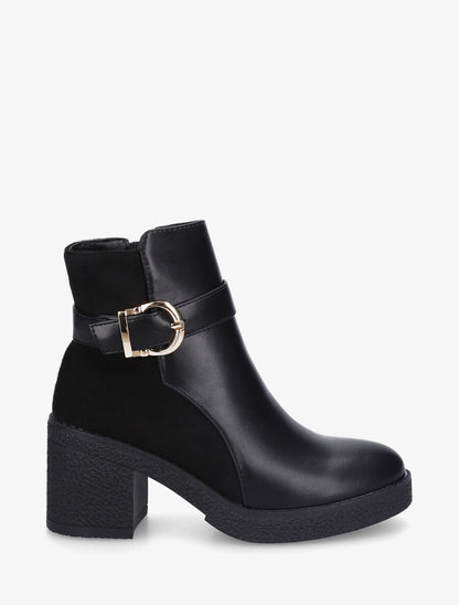 Bottines bi-matière à talon texturé - Noir - 5