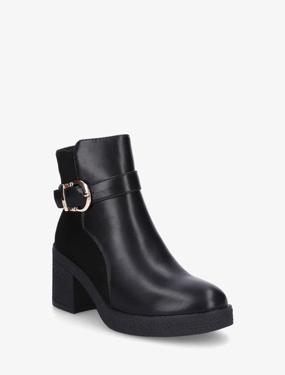 Bottines bi-matière à talon texturé - Noir - 2