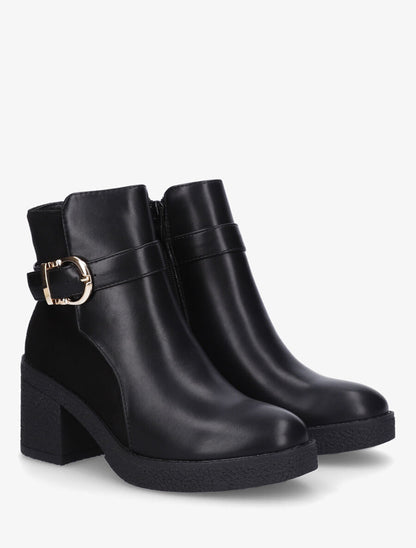 Bottines bi-matière à talon texturé - Noir - 4