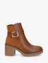 Bottines bi-matière à talon texturé - Camel - 1
