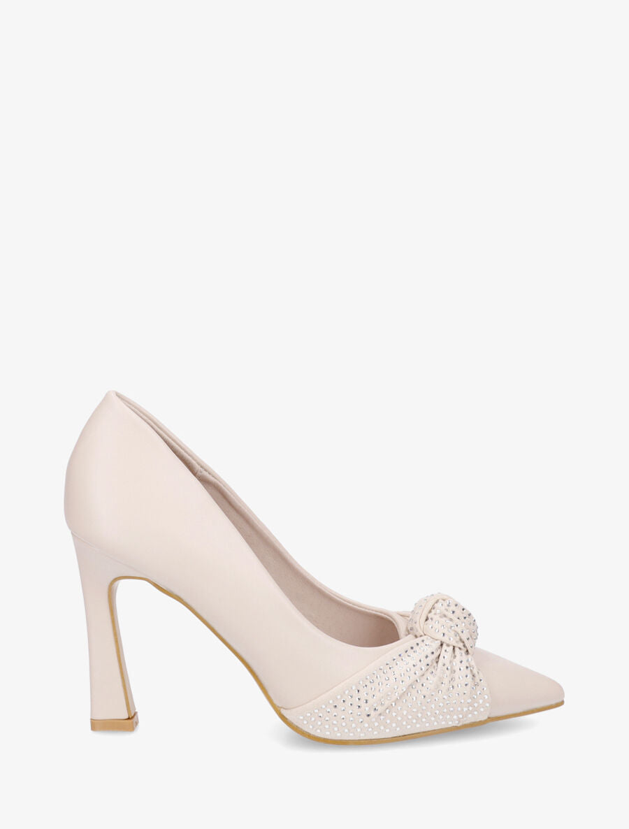 Escarpins en simili à noeud strassé - Beige - 1