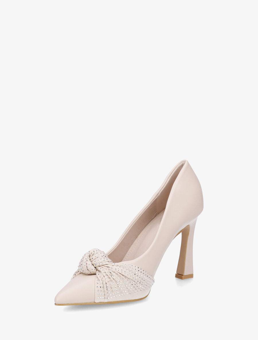Escarpins en simili à noeud strassé - Beige - 3