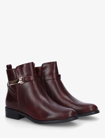 Bottines en simili à sangle dorée - Bordeaux - 4