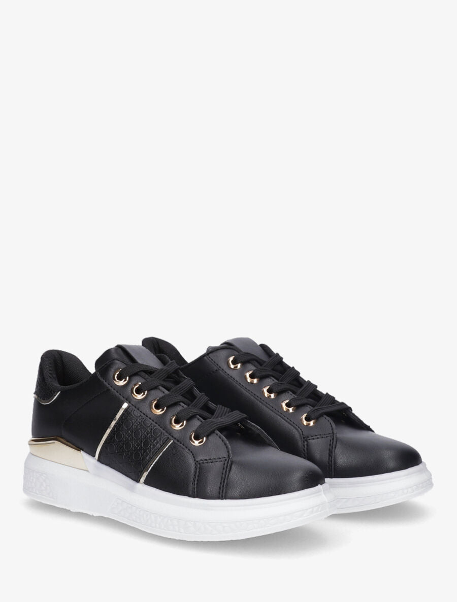 Sneakers à semelle texturée et empiècement métallique - Noir - 4