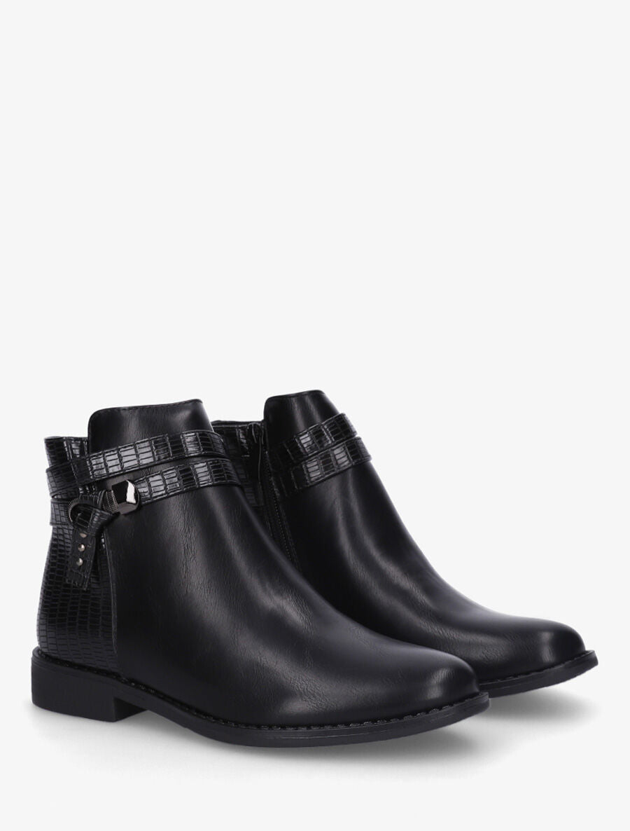 Bottines en simili à contrefort effet croco - Noir - 4