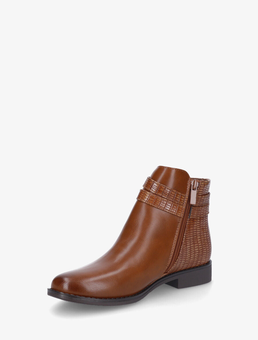 Bottines en simili à contrefort effet croco - Camel - 3