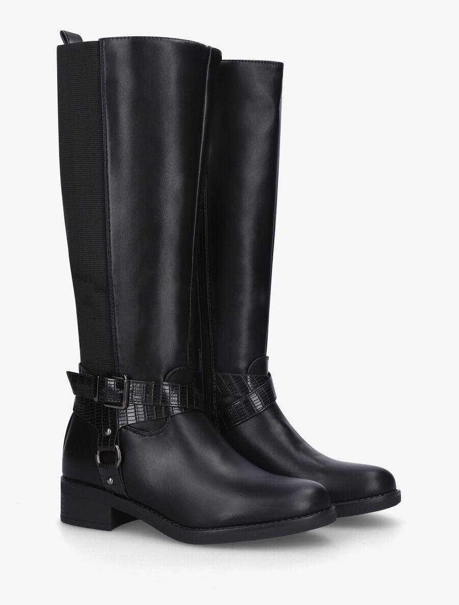 Bottes élastiquées à détail effet croco - Noir - 4
