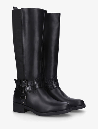 Bottes élastiquées à détail effet croco - Noir - 4