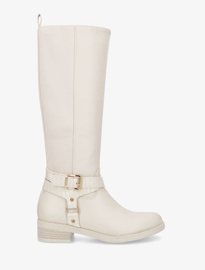 Bottes élastiquées à détail effet croco - Crème - 1