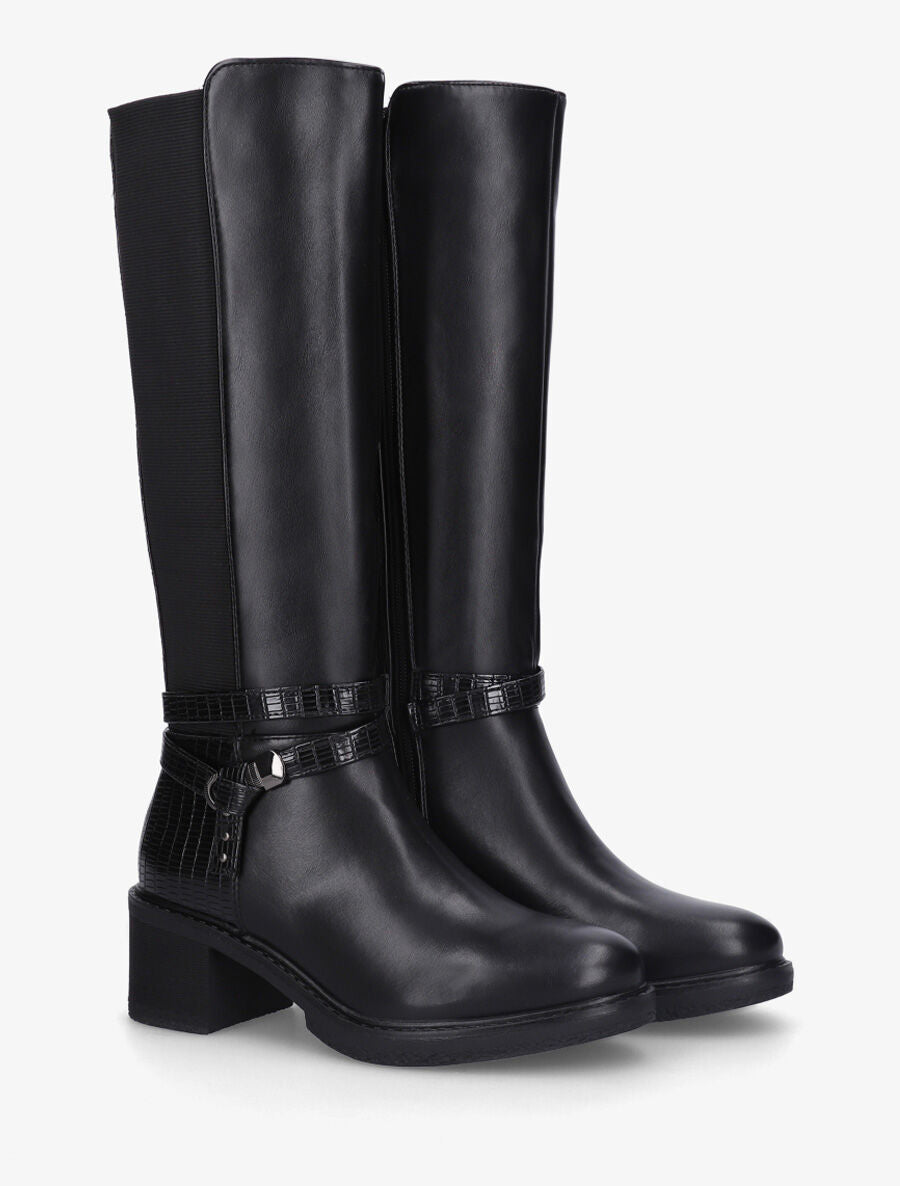 Bottes élastiquées à contrefort effet croco - Noir - 4