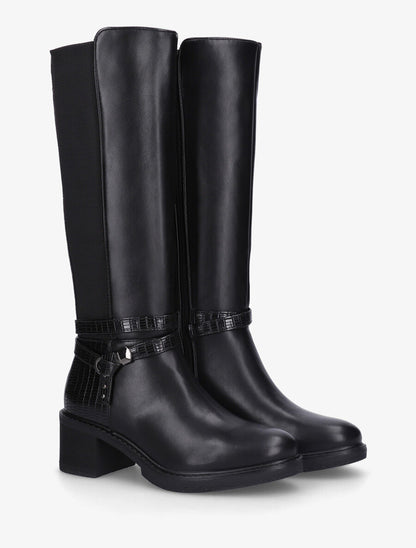 Bottes élastiquées à contrefort effet croco - Noir - 4