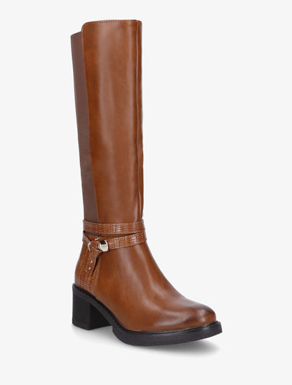 Bottes élastiquées à contrefort effet croco - Camel - 2