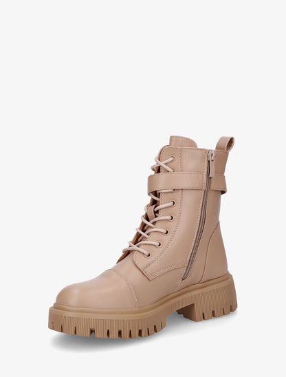 Bottines montantes à semelle et talon striés - Camel - 3