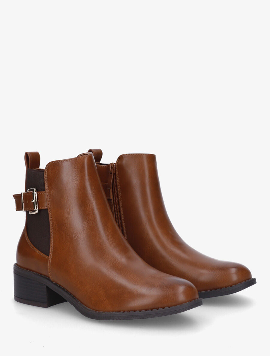 Bottines élastiquées et sanglées - Camel - 4