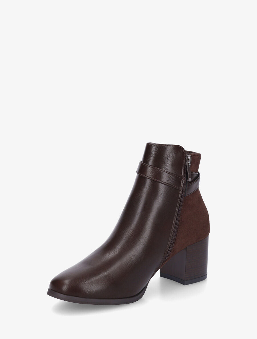 Bottines à talon et boucle décorative - Marron - 3