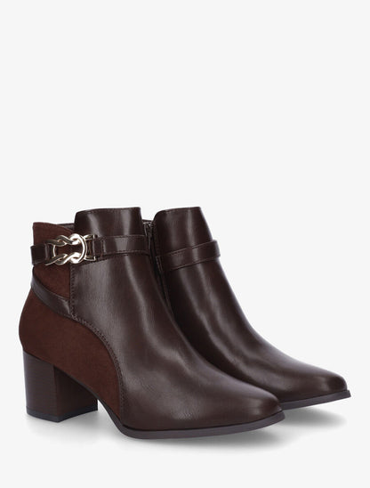 Bottines à talon et boucle décorative - Marron - 4