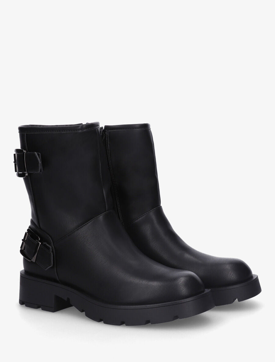 Bottines en simili à double sangles - Noir - 4