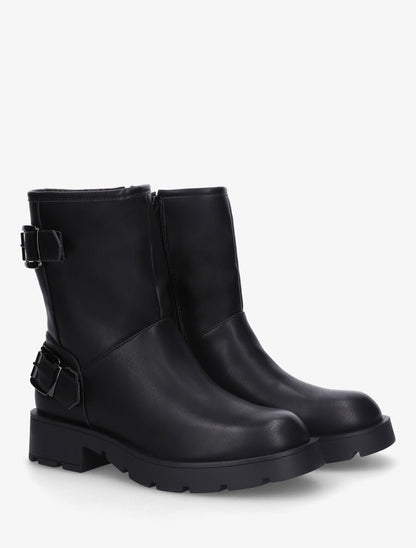 Bottines en simili à double sangles - Noir - 4