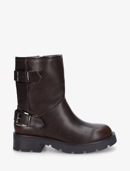 Bottines en simili à double sangles - Marron - 1