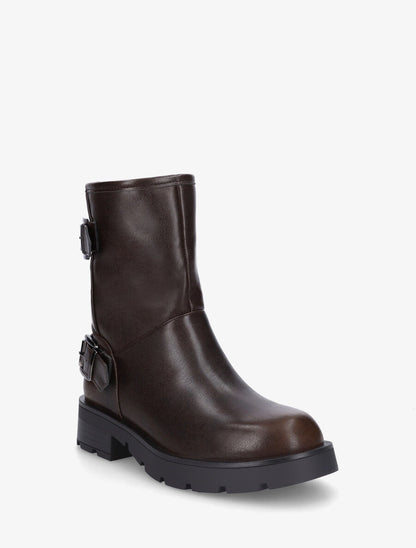 Bottines en simili à double sangles - Marron - 2