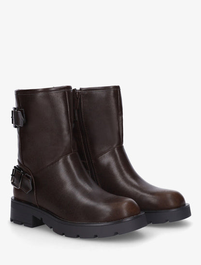 Bottines en simili à double sangles - Marron - 4