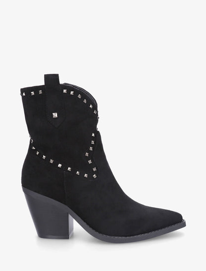 Bottines en suédine style santiags à clous - Noir - 5