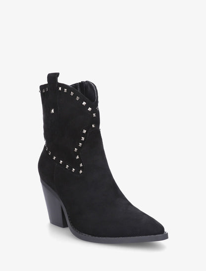 Bottines en suédine style santiags à clous - Noir - 2