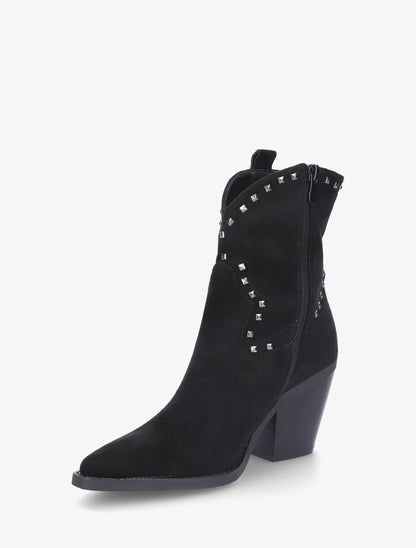 Bottines en suédine style santiags à clous - Noir - 3