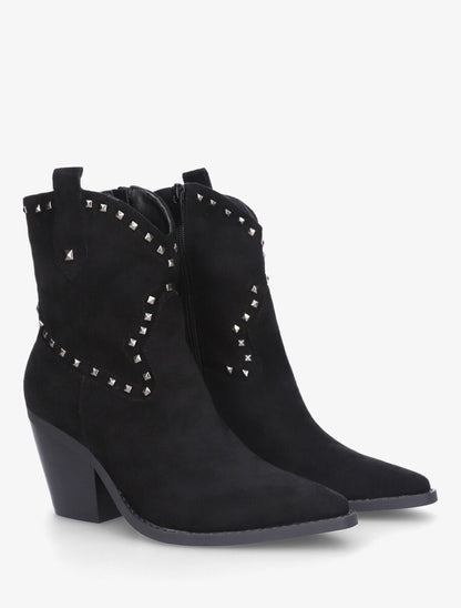 Bottines en suédine style santiags à clous - Noir - 4