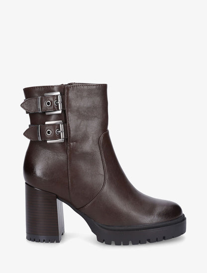 Bottines en simili à talon haut - Marron - 1