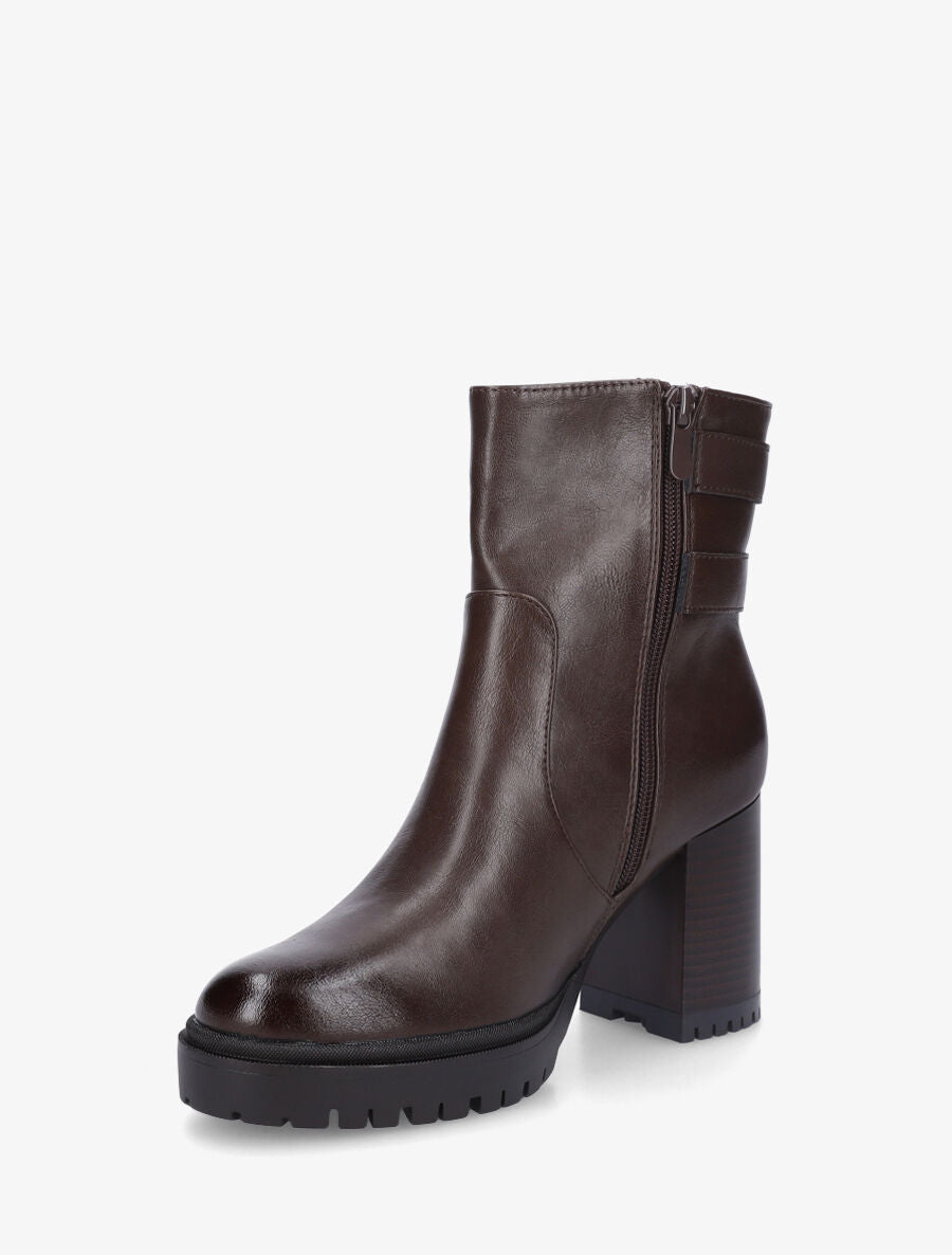 Bottines en simili à talon haut - Marron - 3