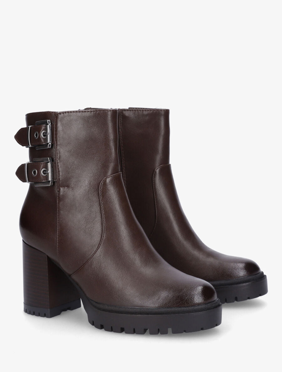 Bottines en simili à talon haut - Marron - 4