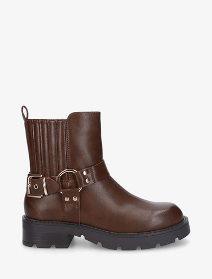 Bottines en simili à contrefort stylisé - Marron - 5