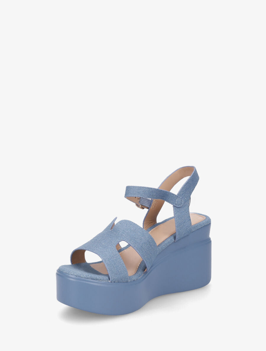 Sandales compensées à ganses stylisées - Bleu - 3