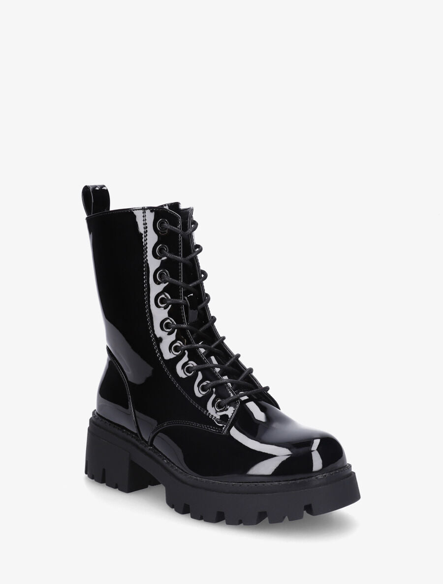 Bottines vernies en simili style rangers - Noir - 2