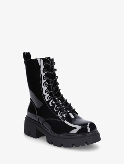 Bottines vernies en simili style rangers - Noir - 2