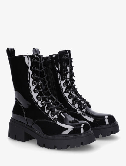 Bottines vernies en simili style rangers - Noir - 4