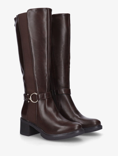 Bottes élastiquées à talon striés - Marron - 4
