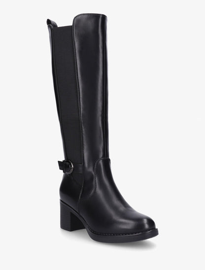 Bottes unies élastiquées en simili - Noir - 2