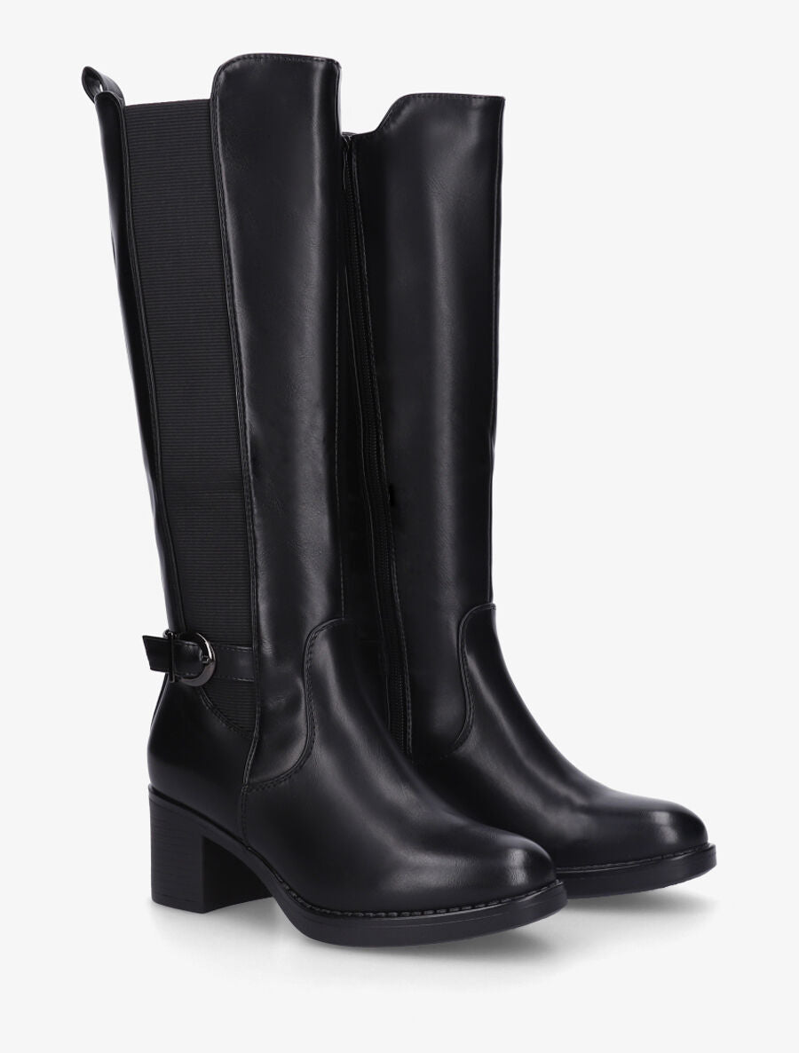 Bottes unies élastiquées en simili - Noir - 4